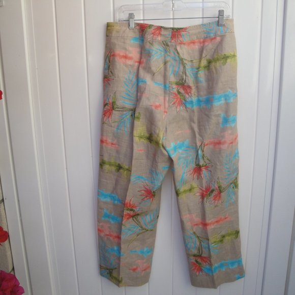 Peck & Peck Women's Pants Size 10 Linen Printed Preppy Coastal Summer - Picture 3 of 3